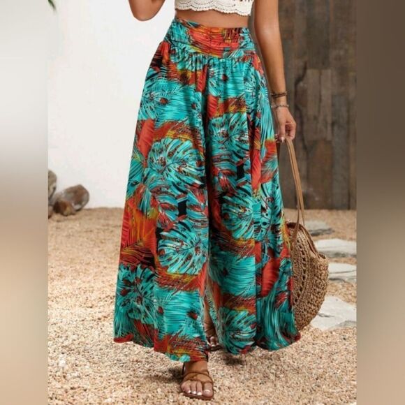 Tropical Wide leg Bohemian pants sz X-large - Picture 6 of 6